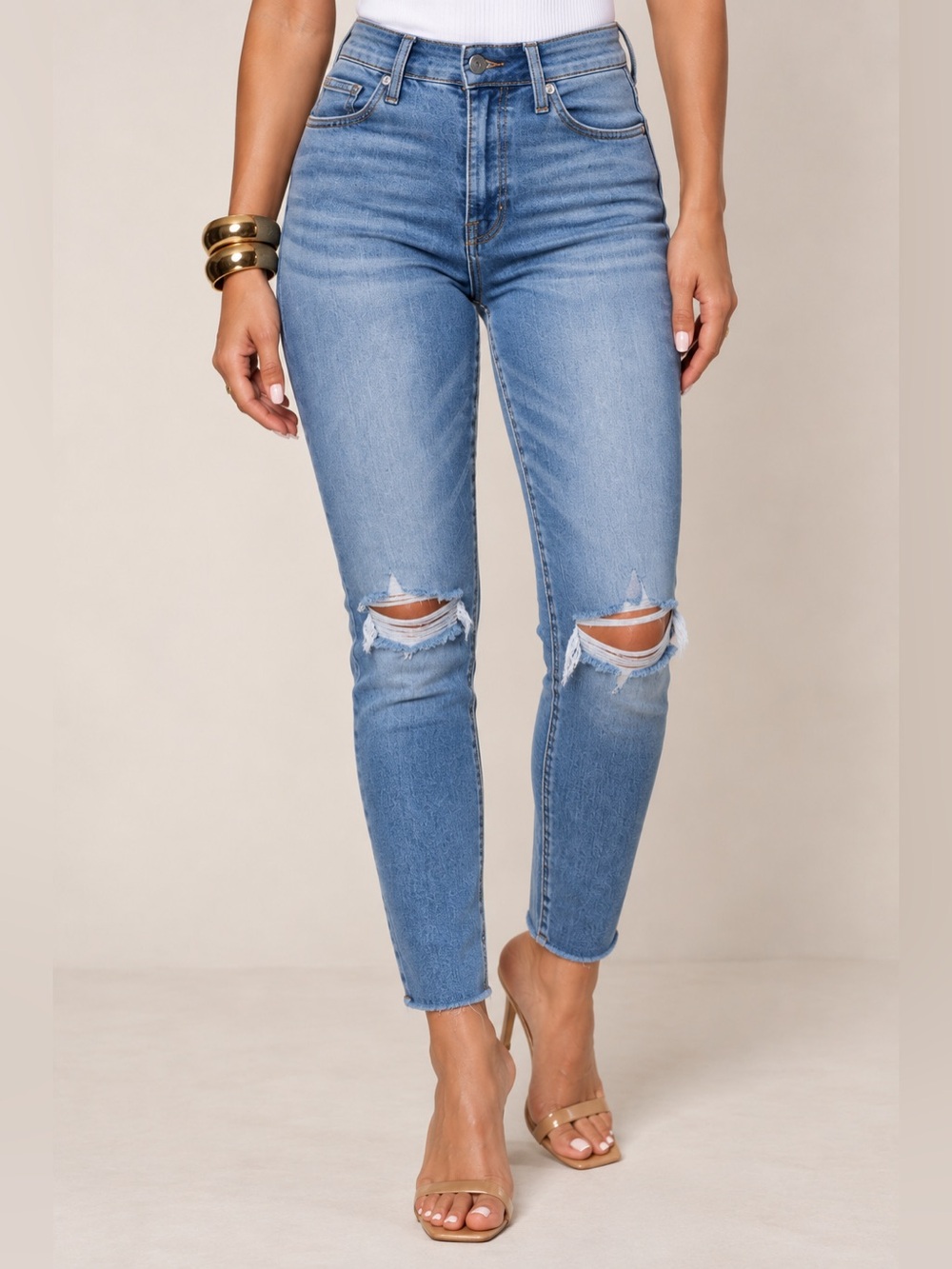 Good American Light Blue Skinny Distressed Jeans